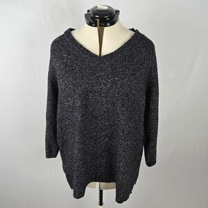 Karen Scott Sweater Women's 2X Black and Gray V-Neck Long Sleeve Knit Plus Size